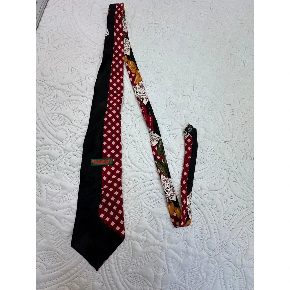 Tabasco Brand Pepper Sauce Silk Tie Red Gingham Chili Habanero Novelty Mens USA